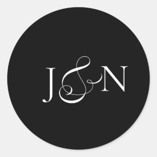 Classic Black Ivory Calligraphy Wedding Round Sticker
