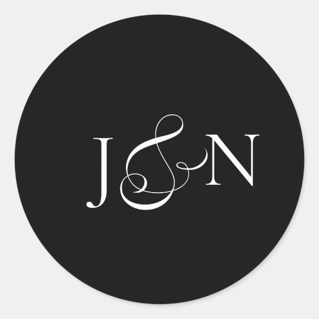 Classic Black Ivory Calligraphy Wedding Round Sticker (Front)