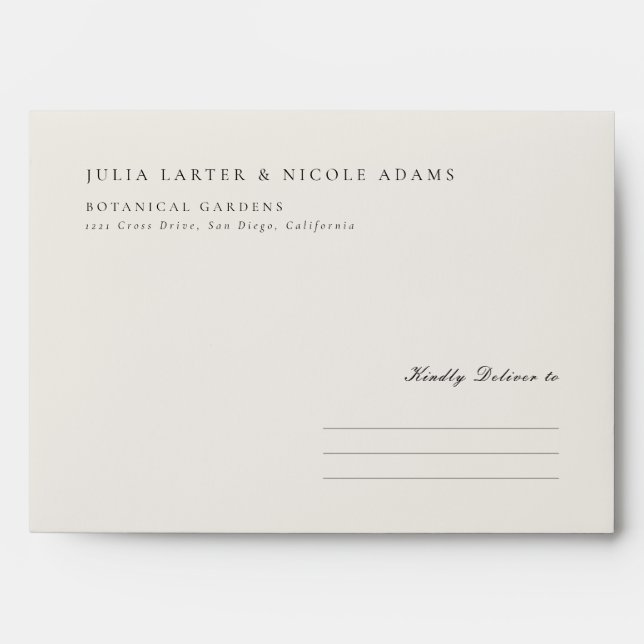 Classic Black Ivory White Calligraphy Wedding Envelope (Front)