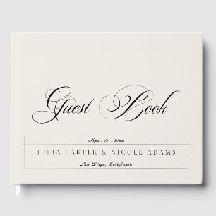 Classic Black Ivory White Calligraphy Wedding Guest Book