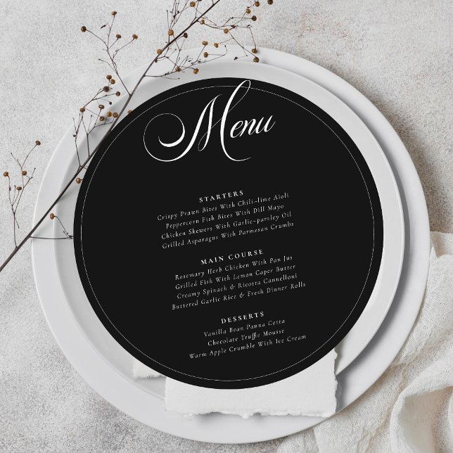 Classic Black Ivory White Calligraphy Wedding Menu (Creator Uploaded)