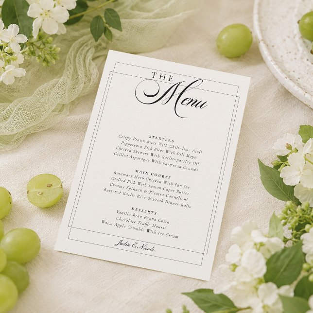 Classic Black Ivory White Calligraphy Wedding Menu Invitation (Creator Uploaded)