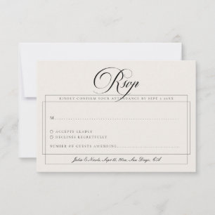 Classic Black Ivory White Calligraphy Wedding RSVP Card
