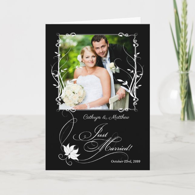 Classic Black Just Married Photo Wedding Announcement (Front)