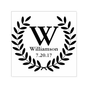Classic Black Laurel Wreath Family Name Initial Self-inking Stamp