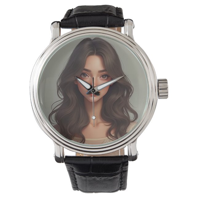 Classic Black Leather Watch (C.C) (Front)