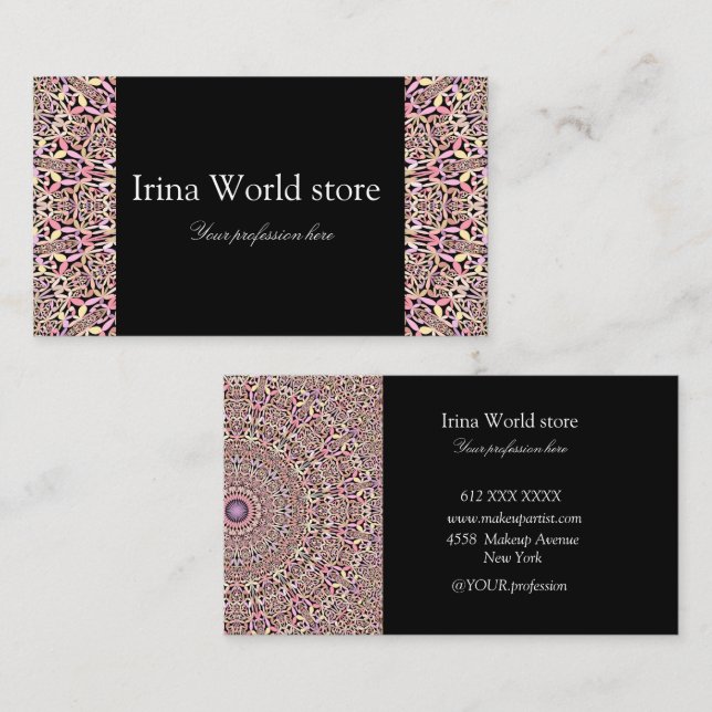 Classic Black Mandala with pink and black  Business Card (Front/Back)