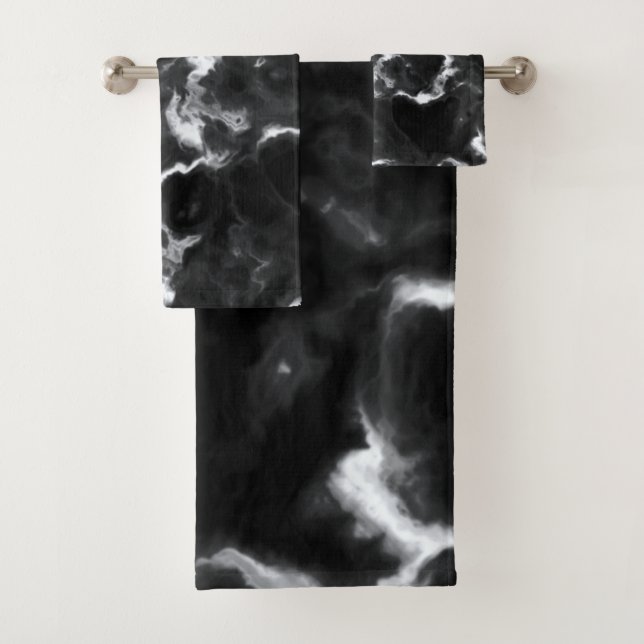 Classic Black Marble texture grey white custom diy Bath Towel Set (Insitu)