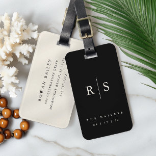 Classic Black Monogram Wedding Luggage Tag