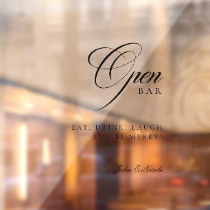 Classic Black Open Bar Transparent Decal Sign