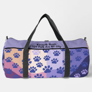 Classic Black Paw Print White Monogram Personalize Duffle Bag