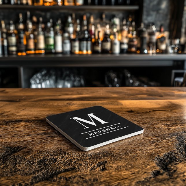 Classic Black Personalised Family Monogram Initial Stone Coaster (Creator Uploaded)