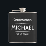 Classic Black Personalised Groomsman Hip Flask<br><div class="desc">These make great groomsmen gifts,  or gifts for anyone that likes to party!! 
Personalise it with the name and your wedding date.</div>