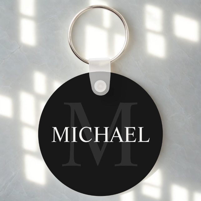 Classic Black Personalised Monogram and Name Key Ring (Creator Uploaded)