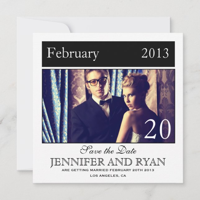 Classic Black Photo Save the Date Invitation (Front)