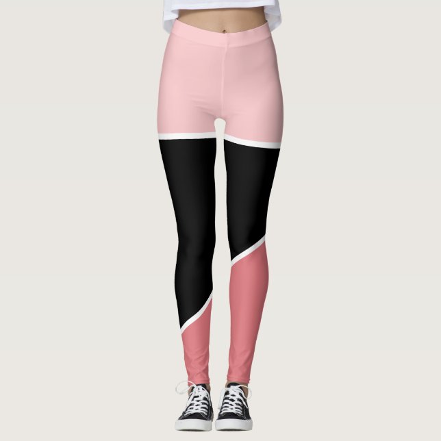 Classic Black pink colour block pattern Leggings (Front)