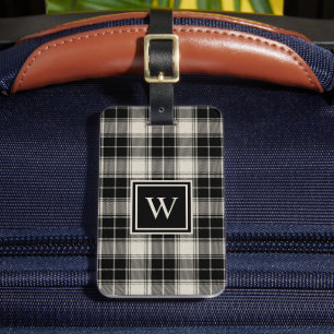 Classic Black Plaid Pattern with Monogram Luggage Tag