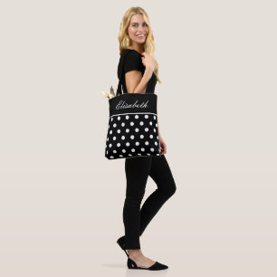 Classic Black Polka Dot Name Tote Bag