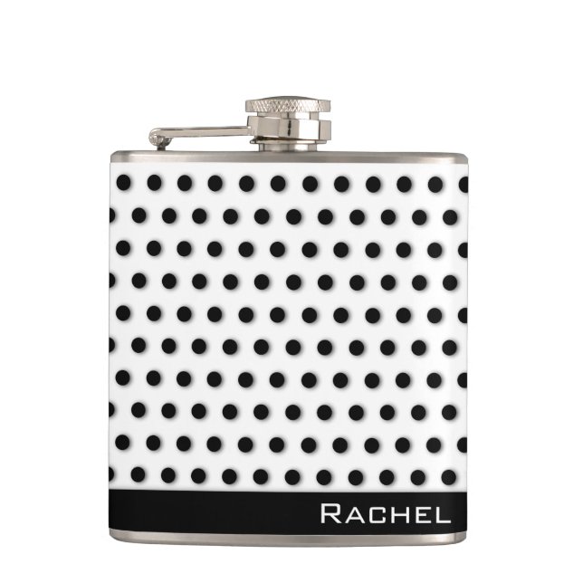 Classic Black Polkadot Pattern Hip Flask (Front)
