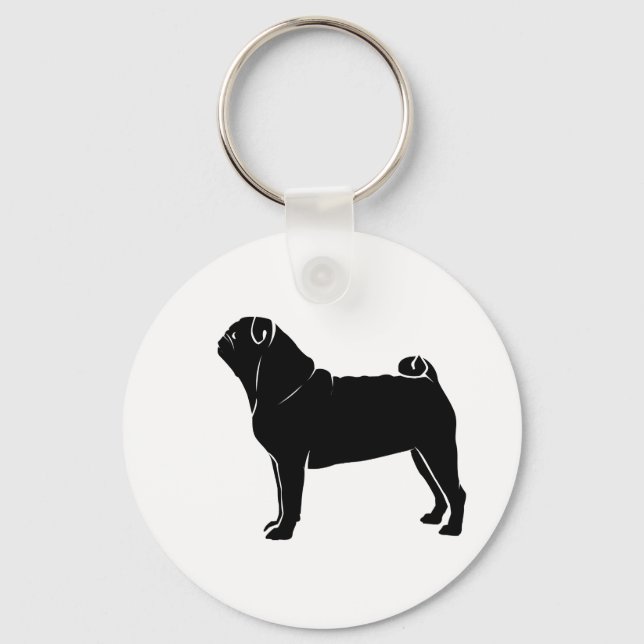Classic Black Pug Design Key Ring (Front)