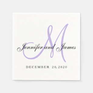 Classic Black Purple Monogram Paper Napkins