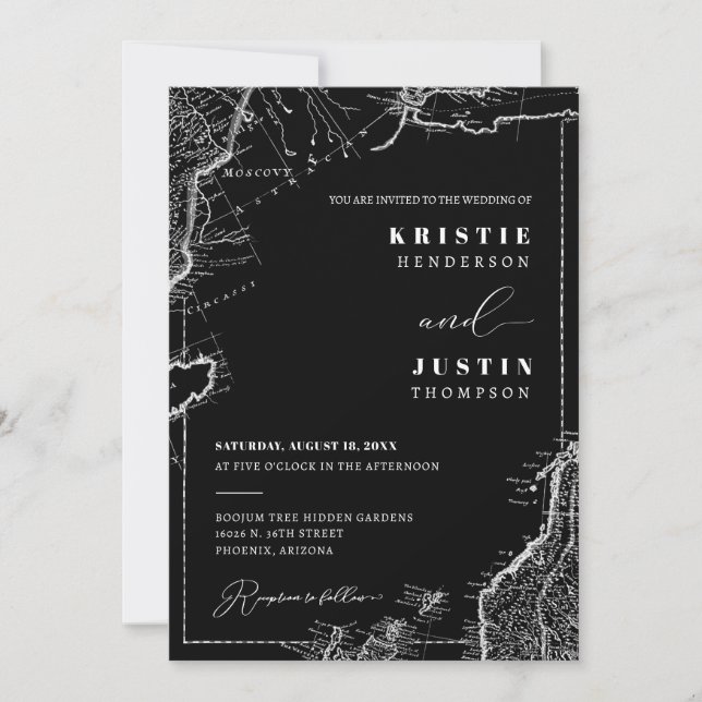 Classic Black Retro Travel QR Code Photo Wedding Invitation (Front)