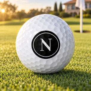 Classic Black Round Monogram Initial Golf Balls