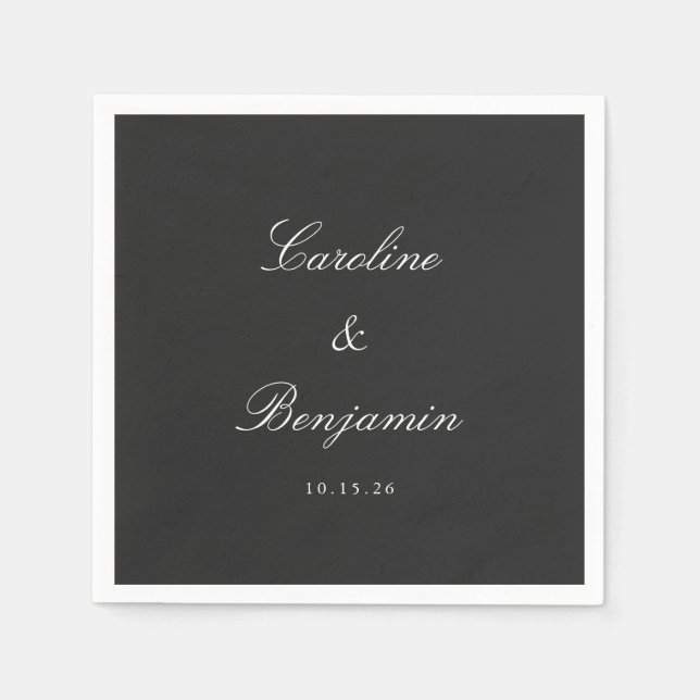 Classic Black Script Elegant Wedding Custom Name Napkin (Front)