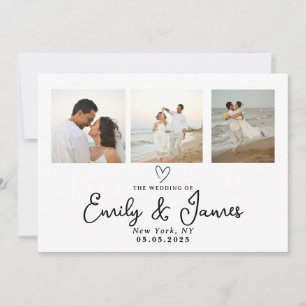 Classic Black Script Photo Strip Wedding  Invitation