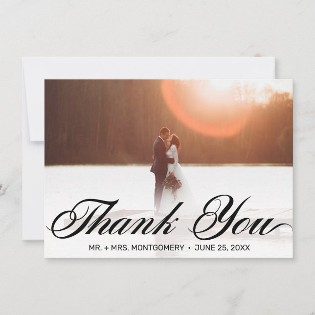 Classic Black Script Typography Wedding Thank You Card (Front)