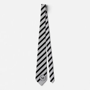 Classic Black Silver Grey Stripes Monogram Initial Tie