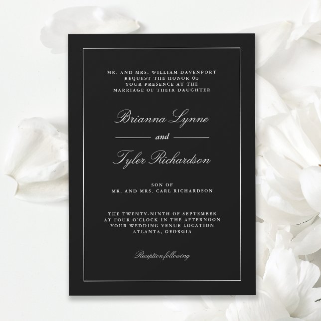 Classic Black Simple Elegant Formal Wedding Invitation (Available in both printed and instant download digital formats.)