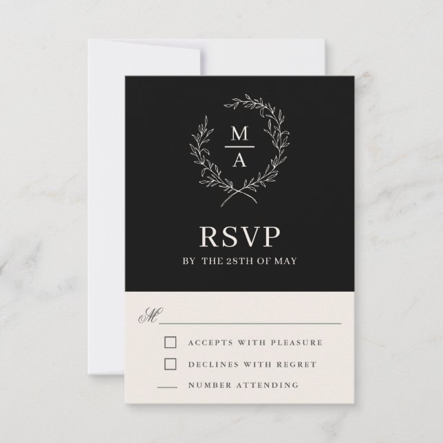 Classic Black Simple Elegant Monogram RSVP (Front)