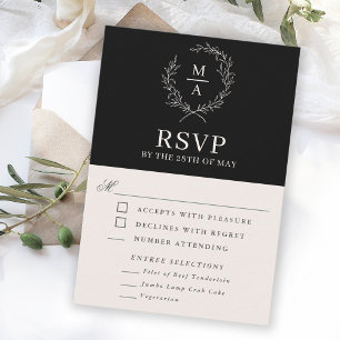 Classic Black Simple Elegant Monogram RSVP Meals