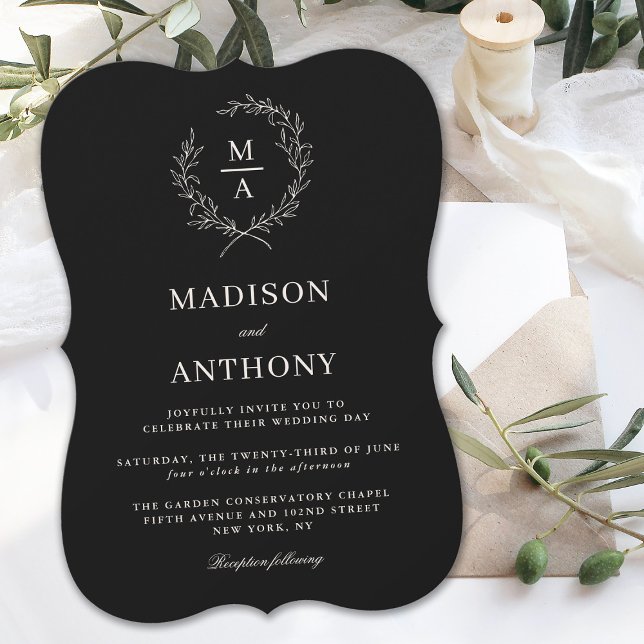 Classic Black Simple Elegant Monogram Wedding Invitation (Creator Uploaded)