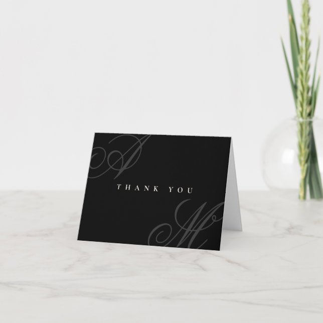 Classic Black Simple Minimal Wedding Thank You Card (Front)