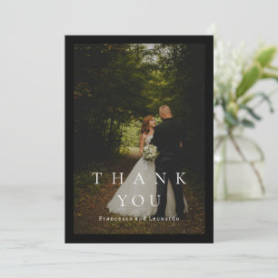 Classic Black Simple Photo Wedding Thank You Card