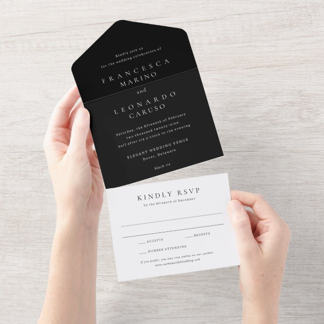 Classic Black Simple Wedding All In One Invitation (Tearaway)