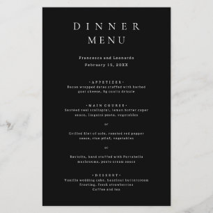 Classic Black Simple Wedding Menu
