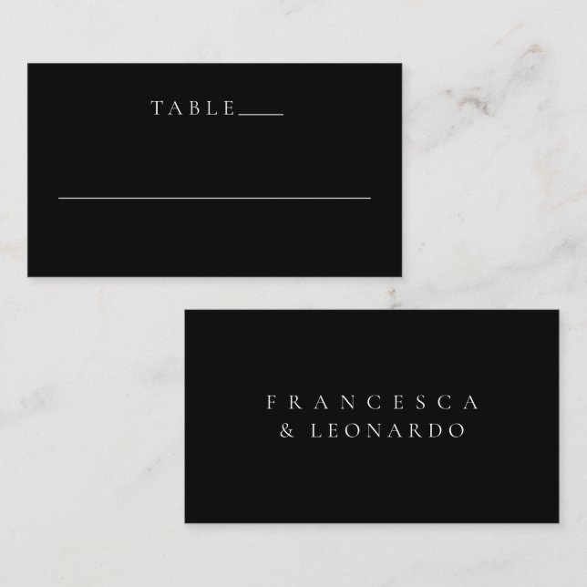 Classic Black Simple Wedding Place Card (Front/Back)