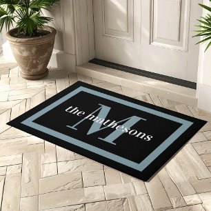 Classic Black & Slate Family Name & Monogram Doormat