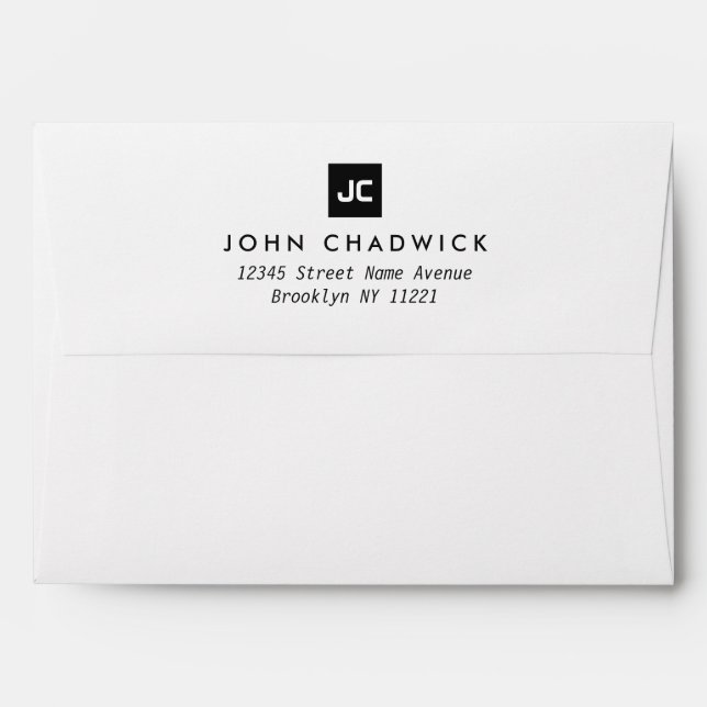 Classic Black Square Two Monogram Initial Modern Envelope (Back (Top Flap))
