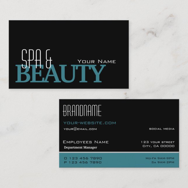 Classic Black Teal White Simple and Professional Business Card (Front/Back)
