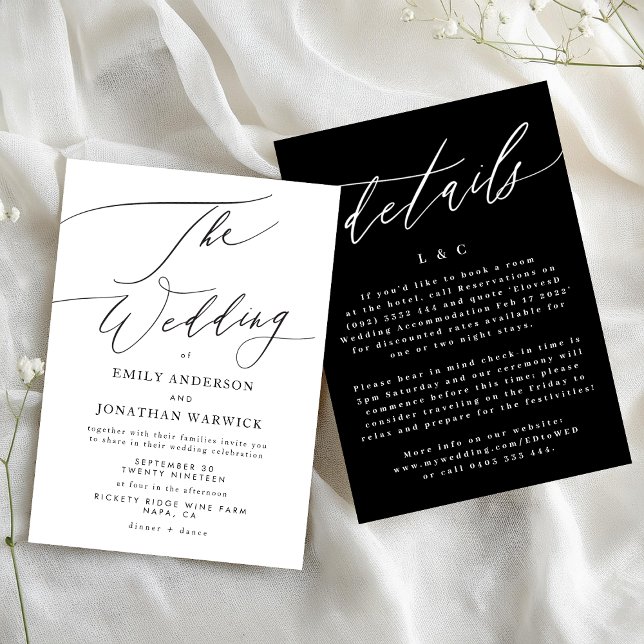 Classic Black The Wedding Details on back Invitation (Creator Uploaded)
