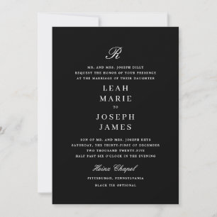 Classic Black Tie Black White Wedding Invitation