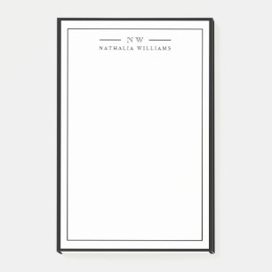 Classic Black Two Border Monogram Lined Post-it Notes