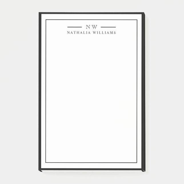 Classic Black Two Border Monogram Lined Post-it Notes (Front)