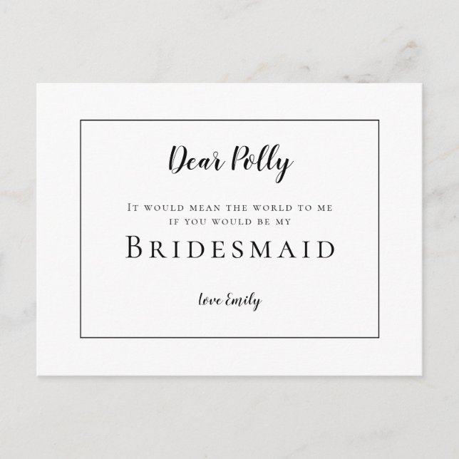 Classic Black Typography /Bridesmaid Request Postcard (Front)