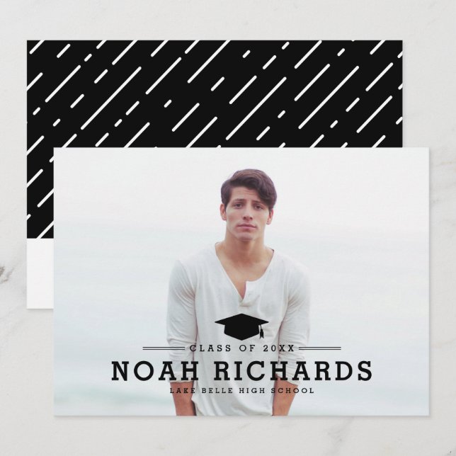 Classic Black Typography Photo Graduation Invitation (Front/Back)