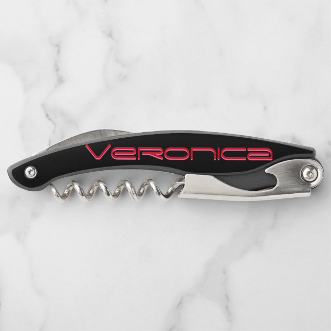 CLASSIC BLACK w/YOUR NAME in VIVID RED & ROSE Corkscrew (Back)